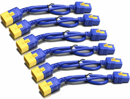 Locking Power Cord Kit, C19 to C20, 6 ft, Blue, 4.76 lb