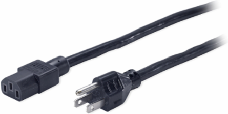 Power Cord, C13 to NEMA 5-15P, 8 ft, 120V, UL Listed