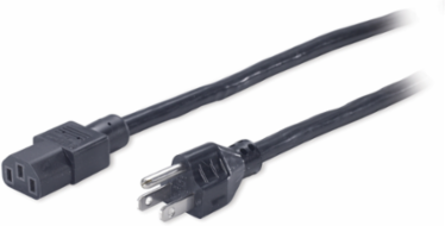 Power Cord, C13 to NEMA 5-15P, 8 ft, 120V, UL Listed