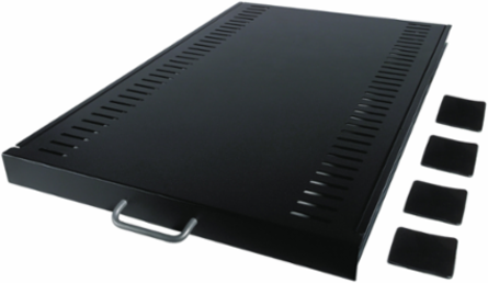 Sliding Shelf 1U 100lbs Capacity Black, 17.52 Inch Width, 28.39 Inch Depth