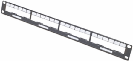 1U Data Distribution Panel, Holds 4 Cables for 24 Ports, 1.73 Inch Width, 1U Height