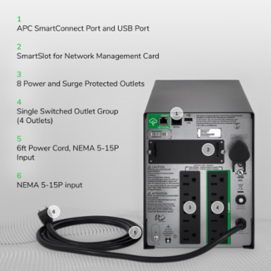 Smart-UPS 1500VA Tower, 120V, 8 x NEMA 5-15R, Line Interactive, Sine Wave