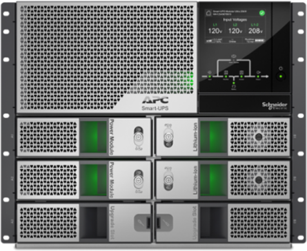 APC Smart-UPS Modular Ultra, On-Line, 10kW scalable to 20kW N+1, Lithium-ion, Rackmount 9U, 208/240V, Network Management, Extended runtime, W/rail kit