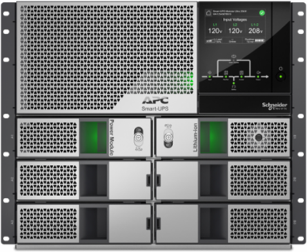 APC Smart-UPS Modular Ultra, On-Line, 5kW scalable to 20kW N+1, Lithium-ion, Rackmount 9U, 208/240V, Network Management, Extended runtime, W/rail kit
