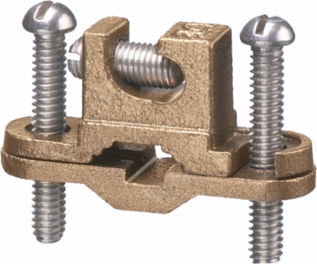 Bronze Ground Clamp with Stainless Steel Screws, Pipe Size 3/8 Inch to 1 Inch, Wire Size #10 to #2