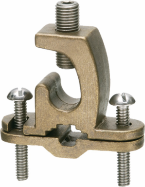 Solid Bronze Ground Clamp with Stainless Steel Screws, 3/8" to 1" Pipe Size, #8 to 4/0 Wire Size