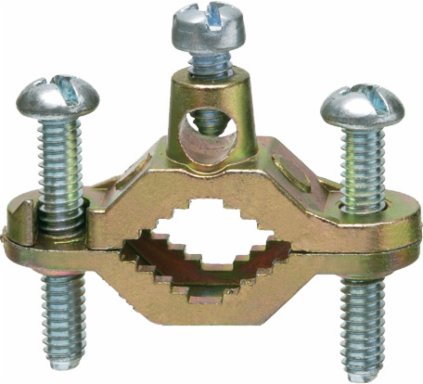 Bare Wire Ground Clamp Brass Color Plated, Fits 1/2 to 1 Inch Pipe