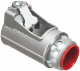 Zinc die-cast, 3/4" Knockout MC cable connector snaps quickly on to the conduit with a removable screw in spring steel clip and then snaps into knockout with external spring steel clip, no tools required. Concrete tight when taped. Comes with Insulated throat.