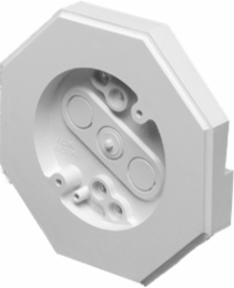 Siding mounting kit with built in electrical box. 6.8 cubic inch box.Kit includes NM cable connector. 4 mounting screws. For flat surfaces. 6.6 x 6.6 octagon. Grounding Clip