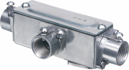 Copper free aluminum die-cast. five conduit bodies in one. Ships as an LB but converts to a T, LL, LR, or C. Combination threaded IMC or Rigid and set screw EMT. Trade Size 2"