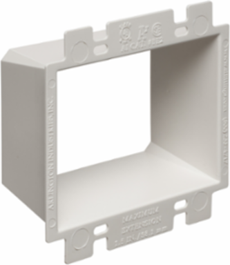 2 Gang Non-Metallic Box Extender, Extends Up to 1-1/2 Inch, Plastic, White