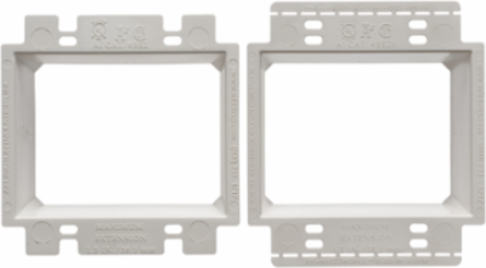 2 Gang Non-Metallic Box Extender, Extends Up to 1-1/2 Inch, Plastic, White