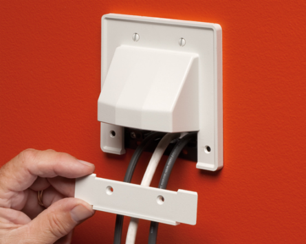 Reversible Plastic Cable Entrance Plate 2-Gang, White, 4.625 Inch Height