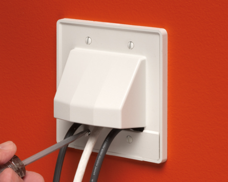 Reversible Plastic Cable Entrance Plate 2-Gang, White, 4.625 Inch Height