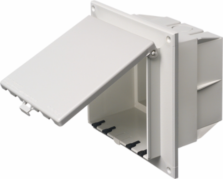 Two-Gang Low Profile Weatherproof Inbox with Grounding Clip, 7.159 Inch Height, 6.888 Inch Width, UV-Rated Plastic