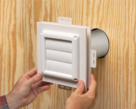 Dryer vent mounting block kit. Non metallic for new construction. Fits 1/2" and 5/8" step and dutch lap siding.