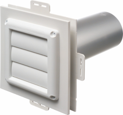 Dryer vent mounting block kit. Non metallic for new construction. Fits 1/2" and 5/8" step and dutch lap siding.