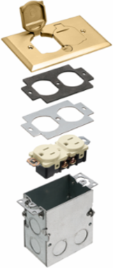 Floor Box Kit 1-Gang with Steel Box & Brass Cover, 2.9 Inch Wide