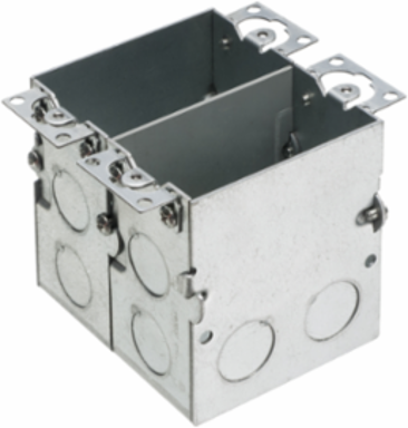 Steel Two Gang Floor Box with 14 Knockouts, 36 Cu Inch Capacity, 3.749 Inch Width
