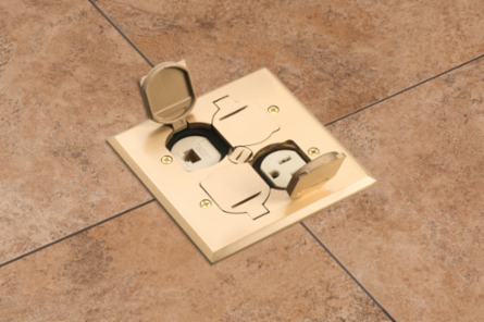 Combo Floor Box Kit 2-Gang with Low Voltage Divider, Brass Cover 5.018 Inch