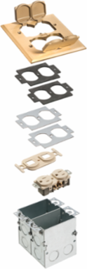 Combo Floor Box Kit 2-Gang with Low Voltage Divider, Brass Cover 5.018 Inch