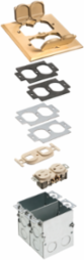 Combo Floor Box Kit 2-Gang with Low Voltage Divider, Brass Cover 5.018 Inch