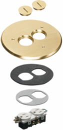 6 Inch Round Brass Plated Cover Kit with 2 Threaded Plugs, 1-Gang