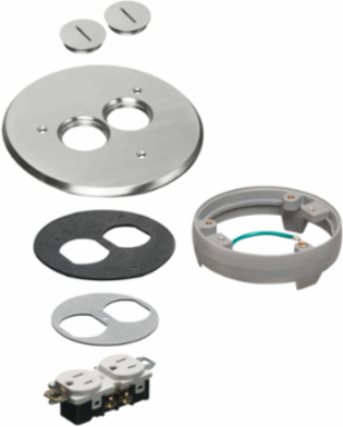 6" round nickel cover kit with (2) threaded plugs, includes leveling ring.
