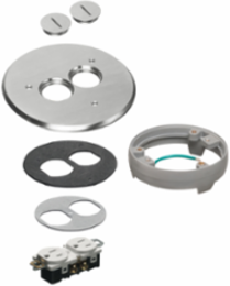 6" round nickel cover kit with (2) threaded plugs, includes leveling ring.