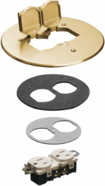6 Inch Round Brass Plated Cover Kit with 2 Flip Lids, 1-Gang, 1.300 lbs