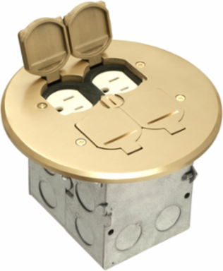 Combination Floor Box Kit, 2-Gang, Brass Cover, 6 Inch Height, 6 Inch Width