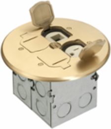 Floor Box Kit, 2-Gang, 6 Inch x 6 Inch, Brass Cover, 110v