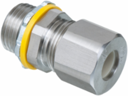 Low-profile steel die-cast, liquid-tight, and oil-tight strain relief cord connector furnished with a sealing ring and locknut. Supports 0.200" to 0.485" cord range with a 1/2" trade size.