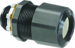 Low-profile non-metallic, liquid-tight, oil-tight, and black strain relief cord connector furnished with a sealing ring and locknut. Supports .100 to .300 cord range with a 3/4 inch trade size.