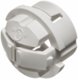 3/4" White Button TM Non-Metallic Push-In Connector from inside or outside of the box. It works with a wide variety of NM cables including NMB-PCS and Canada&s NMD90.