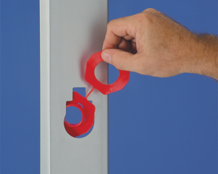 Non-metallic bushing snaps into standard knockout and fixes into common hole configurations for 2 x 4 metal studs, sold in a quantity of 100.