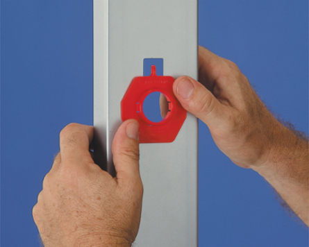Non-metallic bushing snaps into standard knockout and fixes into common hole configurations for 2 x 4 metal studs, sold in a quantity of 100.