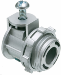 Zinc die-cast, 1/2" knockout saddle-type connector with spring set screw for securing aluminum and steel cable. Secures into knockout with a zinc die-cast. Concrete tight when taped. Supports .710 to .910 cable range with a .620 end stop diameter.