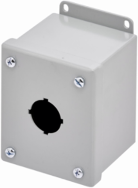 Eaton B-Line series push button enclosures, 4" height, 3" length, 3.25" width, NEMA 4X, Screw cover, PB4XS enclosure, Surface mounted, Small single door, External mounting feet, 304 stainless steel, Oil-resistant gasket