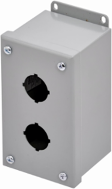 Eaton B-Line series push button enclosures, 5.75" height, 3" length, 3.25" width, NEMA 4X, Screw cover, PB4XSS6 enclosure, Surface mounted, Small single door, External mounting feet, 316 stainless steel, Oil-resistant gasket