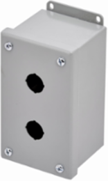 Eaton B-Line series push button enclosures, 5.75" height, 3" length, 3.25" width, NEMA 12, Screw cover, PBM enclosure, Surface mounted, Small single door, External mounting feet, Carbon steel, Oil-resistant gasket