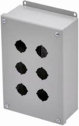 Eaton B-Line series push button enclosures, 9.5" height, 3" length, 6.25" width, NEMA 12, Hinged cover, PB enclosure, Surface mounted, Small single door, External mounting feet, Carbon steel, Oil-resistant gasket