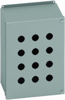 Eaton B-Line series push button enclosures, 21" height, 6" length, 17.5" width, NEMA 12, Hinged cover, PBP enclosure, Surface mounted, Medium single door, External mounting feet, Carbon steel, Oil-resistant gasket