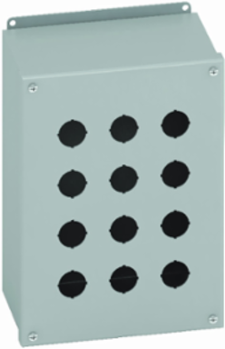Eaton B-Line series push button enclosures, 9.5" height, 4.75" length, 8.5" width, NEMA 12, Hinged cover, PBX enclosure, Surface mounted, Medium single door, External mounting feet, Carbon steel, Oil-resistant gasket