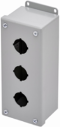 Eaton B-Line series push button enclosures, 8" height, 4.75" length, 4" width, NEMA 12, Screw cover, PV enclosure, Surface mounted, Medium single door, External mounting feet, Carbon steel, Oil-resistant gasket