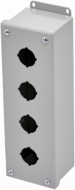 Eaton B-Line series push button enclosures, 10.25" height, 2.75" length, 3.25" width, NEMA 4X, Screw cover, PV4XSS6 enclosure, Surface mounted, Medium single door, External mounting feet, 316 stainless steel, Oil-resistant gasket