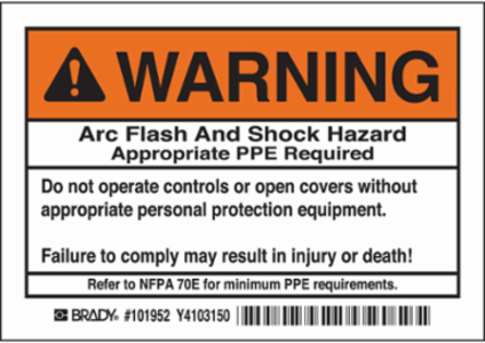 Arc Flash Warning Label, 3.5 Inch H x 5 Inch W, Self-Adhesive Polyester, Pack of 5