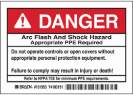 Arc Flash Danger Labels, Self-Sticking Polyester, 3.5 Inch x 5 Inch, Pack of 5