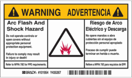 Arc Flash Labels - 3.5 in x 6 in, Self-Sticking Polyester, Black/Orange on White, Bilingual