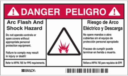 Arc Flash Labels, 3.5 Inch x 6 Inch, Self-Sticking Polyester, Bilingual English/Spanish